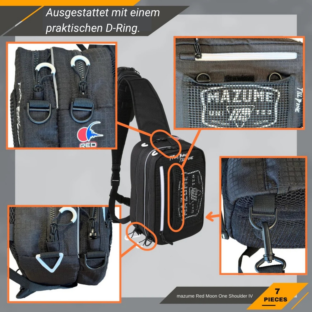 mazume RED MOON One-Shoulder Bag IV – Wasserdichte Schultertasche / Angeltasche (Schwarz, MZBK-600)