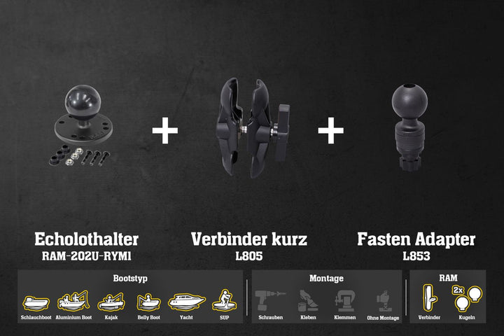 Set: Raymarine Fishfinder Halter Fasten/Railblaza/Scotty RAM Kugeln & Verbinder