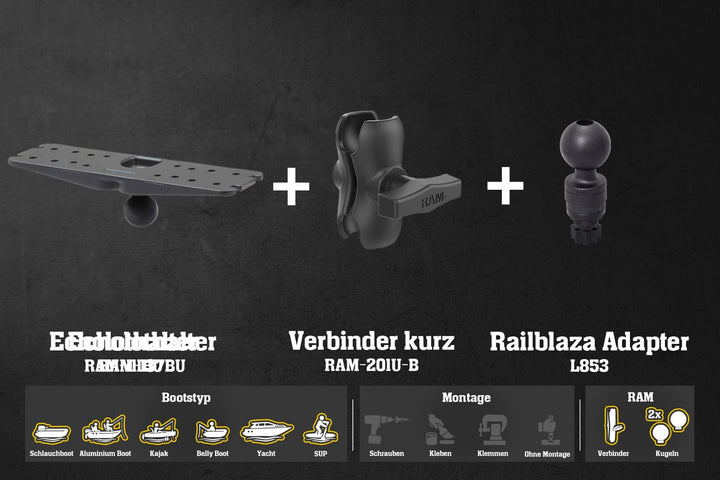 Set: Raymarine Fishfinder Halter Fasten/Railblaza/Scotty RAM Kugeln & Verbinder