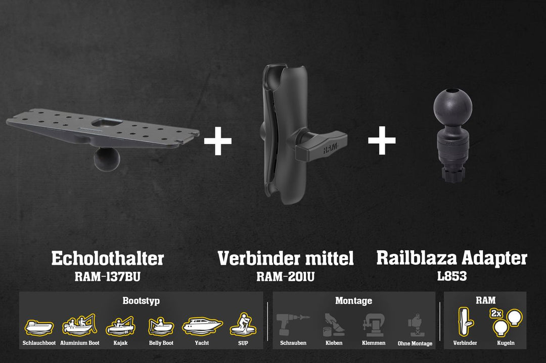 Set: Raymarine Fishfinder Halter Fasten/Railblaza/Scotty RAM Kugeln & Verbinder