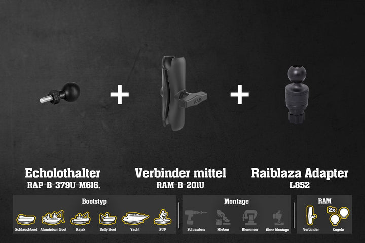 Set: Raymarine Fishfinder Halter Fasten/Railblaza/Scotty RAM Kugeln & Verbinder