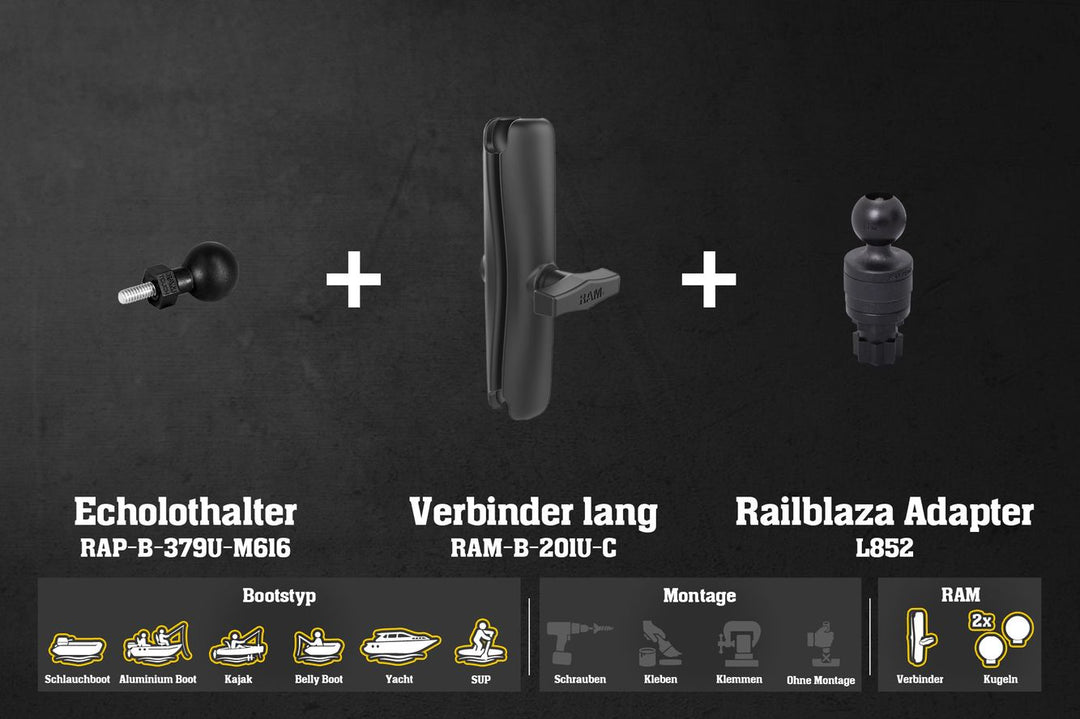 Set: Raymarine Fishfinder Halter Fasten/Railblaza/Scotty RAM Kugeln & Verbinder