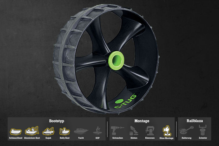 Railblaza 1x Kiwi Wheel – Standardreifen für C-Tug (grün/grau)