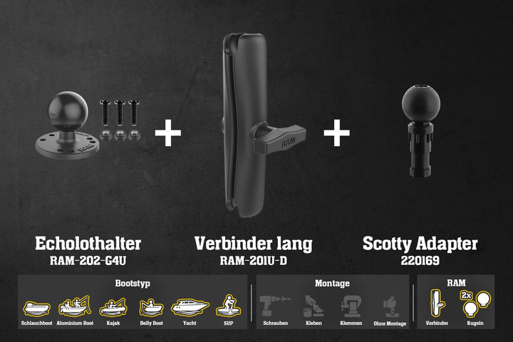 L946q – Echomap / Echo / Striker / Lang - Alu - RAM - 230mm / Scotty