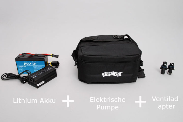 Set: Lithium Akku 12V-15Ah + Bravo BTP 12V Elektropumpe + Ventiladapter