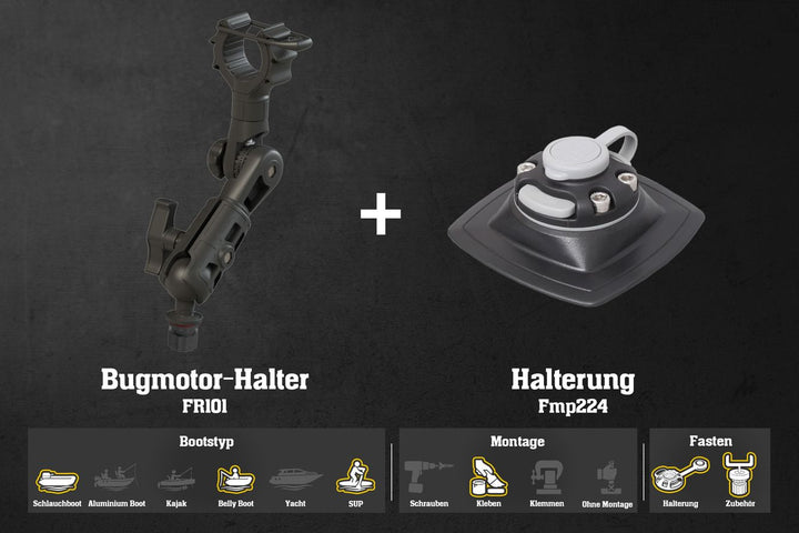 Set: Trolling E-Motor Support + Halterung [PVC Basis] (110x110 mm) für Schlauchboot
