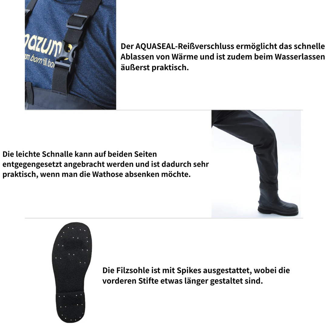 MZBF-454 mazume FULL OPEN BOOTS FOOT WADER (FELT SPIKE MODEL) atmungsaktive Wathose für Fliegenfischen, Watangeln und Bellyboot (Herren)