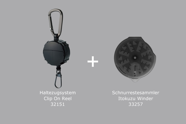 Set: Daiichiseiko Haltezugsystem Clip On Reel + Schnurrestesammler Angelschnur