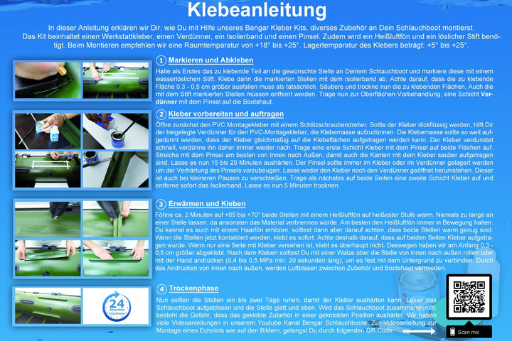 Kleber Kit für Schlauchboote: PVC Kleber + Kleberverdünner + Pinsel + Klebeband